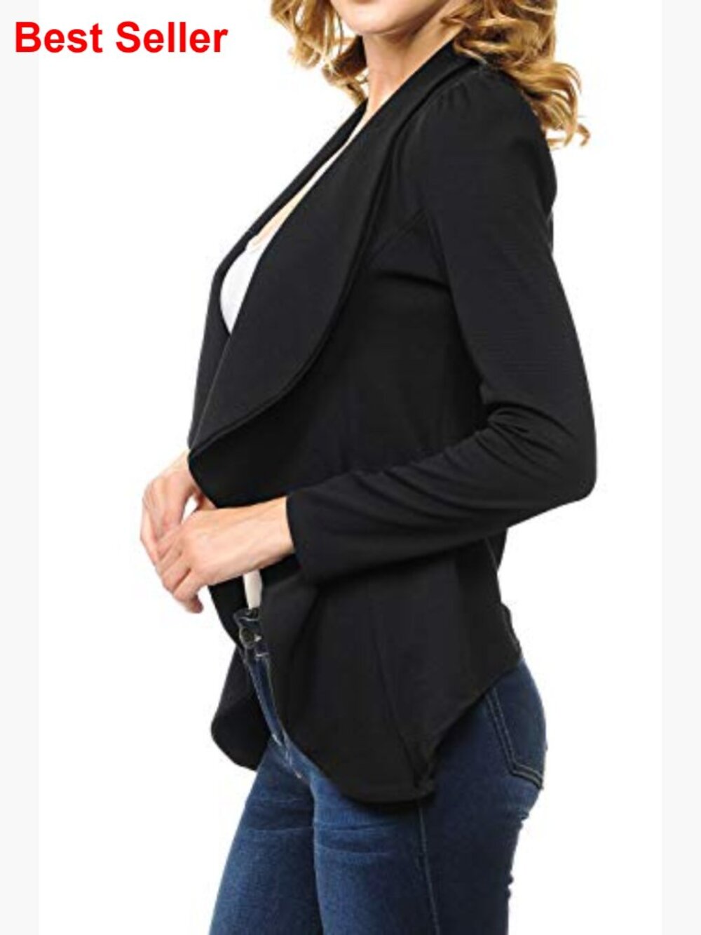 Long Sleeve Draped Open Front Lightweight Blazer Shawl Collar - Picture 3 of 5